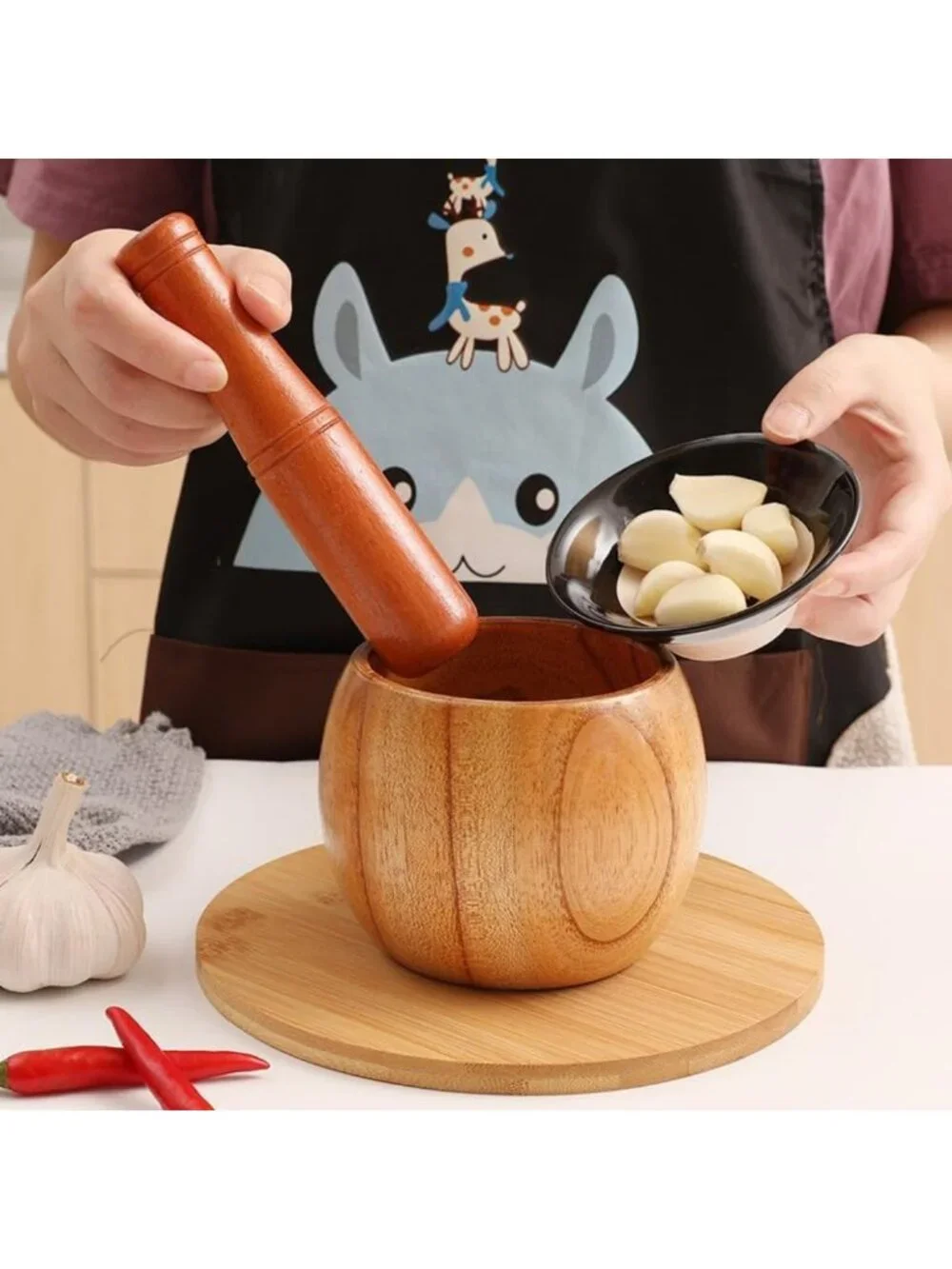 2 Pack Wooden Mortar & Pestle Set - Jujube Wood Herb & Spice Grinder for Kitchen